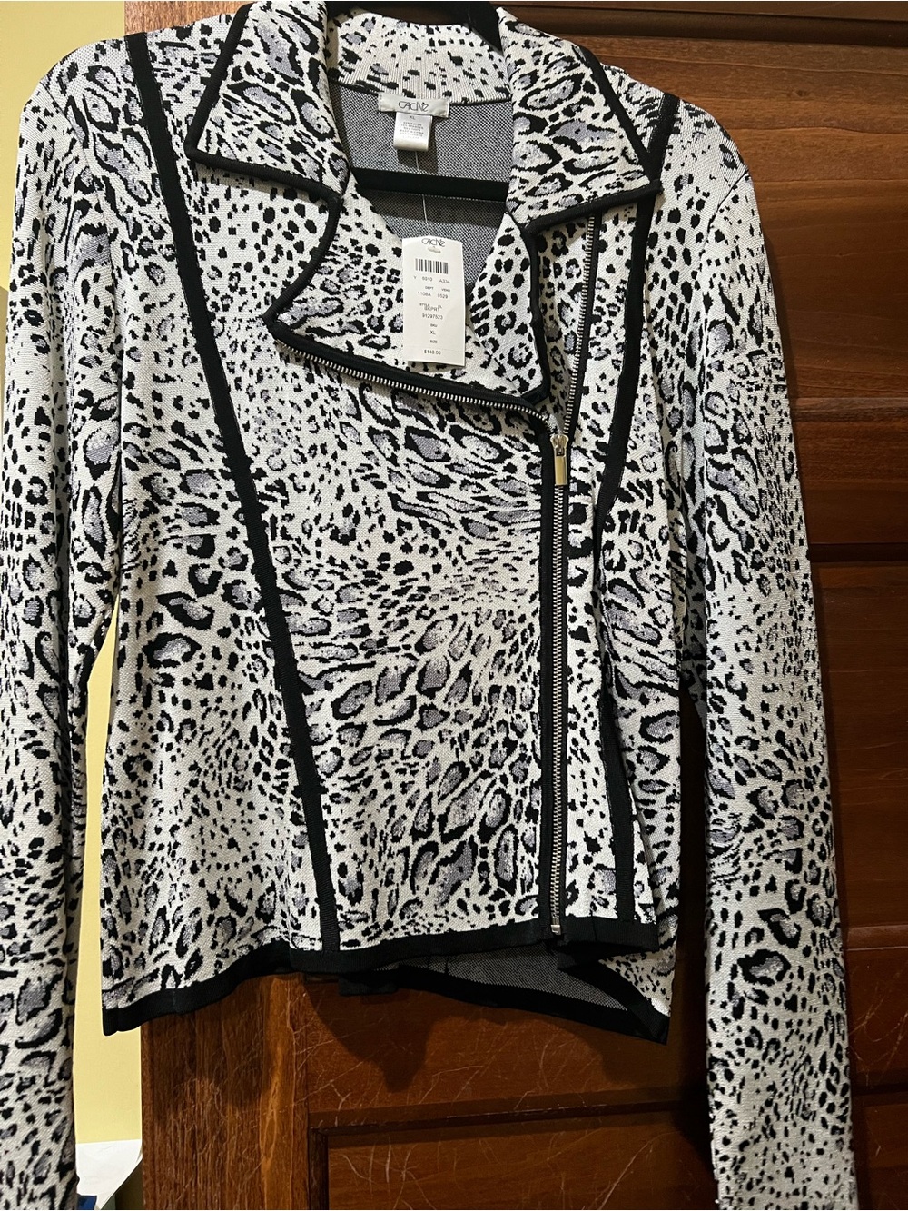 Cache Black and White Animal Print Zip-Front Jacket